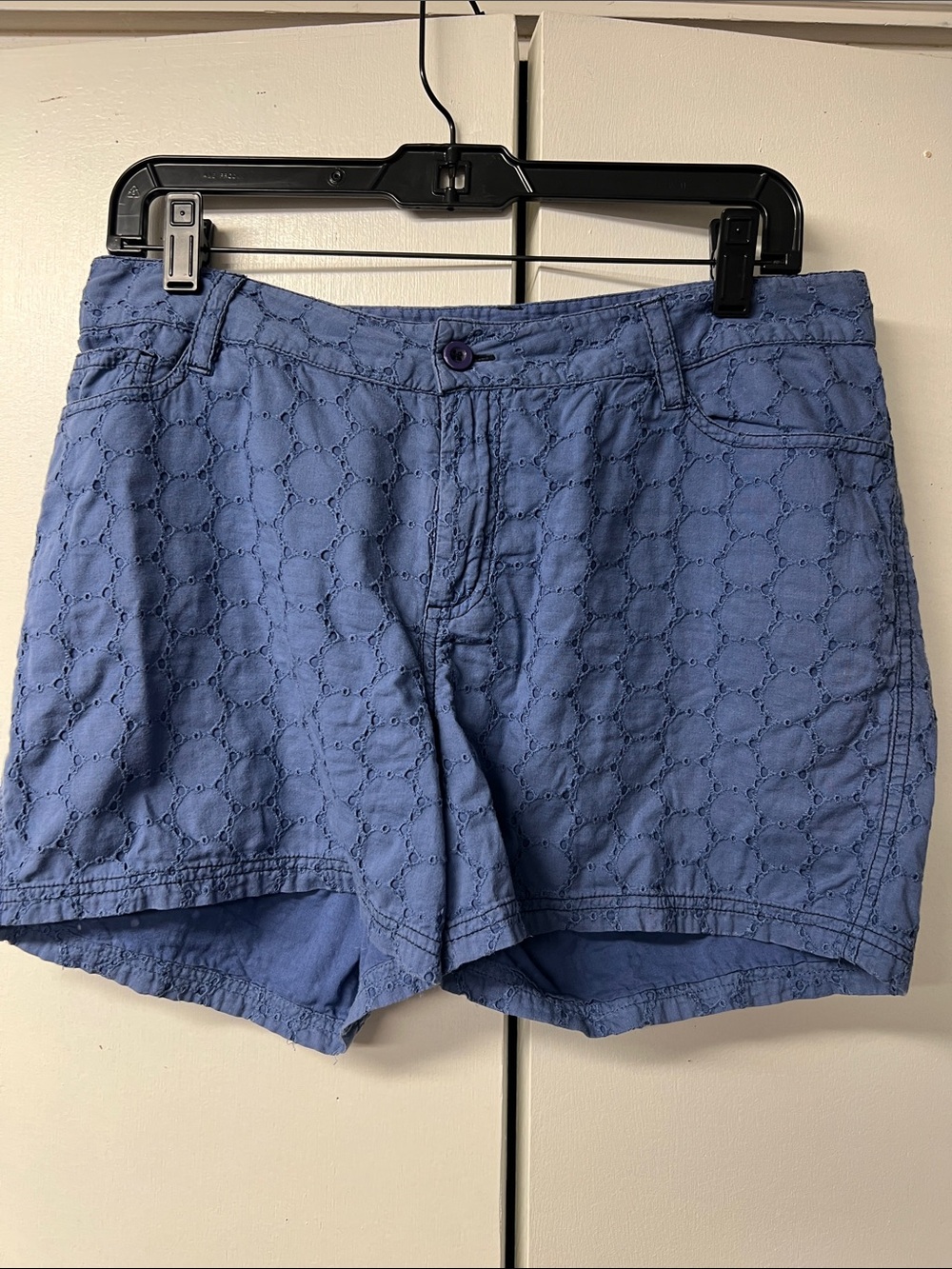 Prana Blue Eyelet Embroidered Women's Jean Shorts